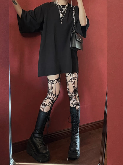 Oversized Dark with Dress Black Frenzy Tonal T-Shirt Embroidery