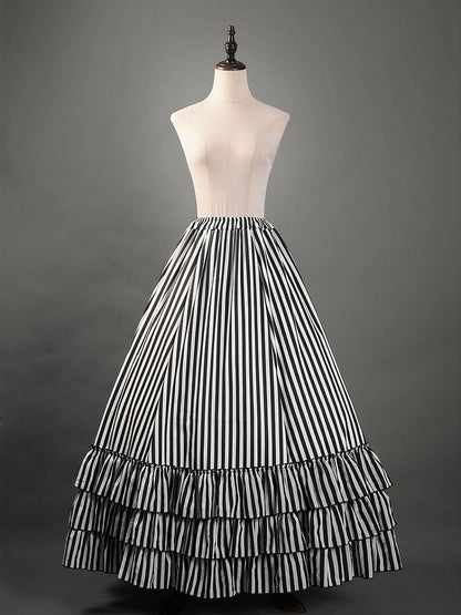 Black and White Striped Tiered Hemlline Steampunk Lolita Skirt