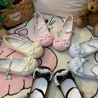 Lolita Black 1.5cm Heel Shoes Round-toe Sweet with Closure Snap