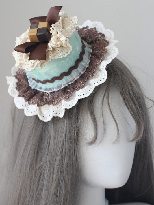 Chocolate Hat Decorated Lace Mini GreenBrown Bowknot Trim Cake
