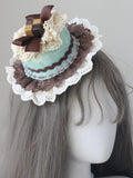 GreenBrown Cake Hat Decorated Bowknot Mini Trim Chocolate Lace