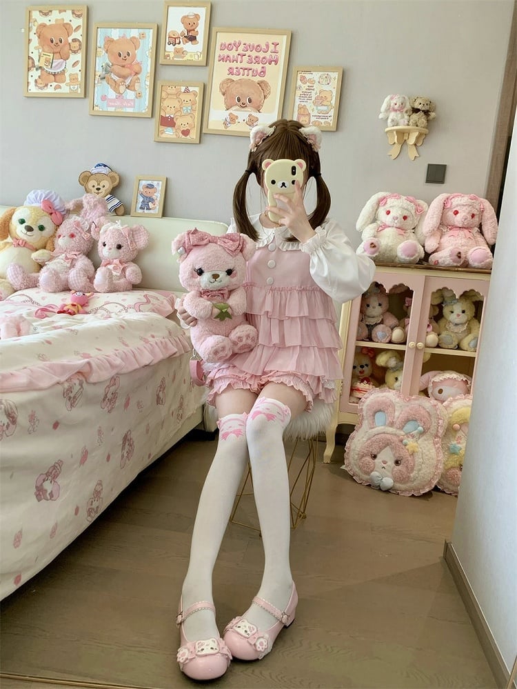Backpack Daily with Accents Strawberry Pink Kawaii Plush Bow Bear-shaped
