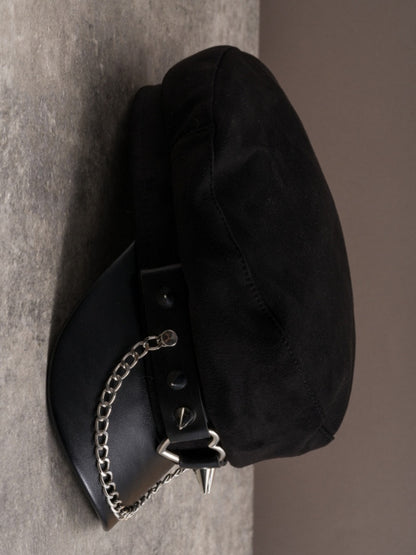 Heart Charm Ring Beret Details Hat Studs Black Gothic Chain