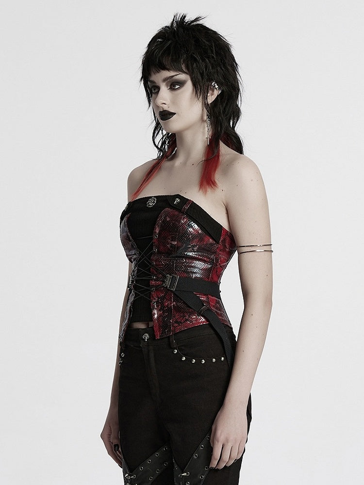 Black Red Punk Drawstring Tube Top