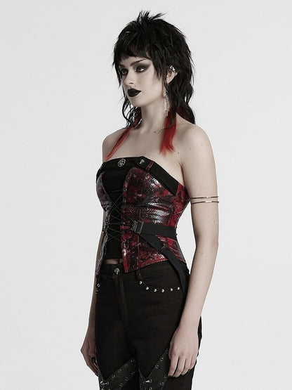 Top Red Black Punk Drawstring Tube