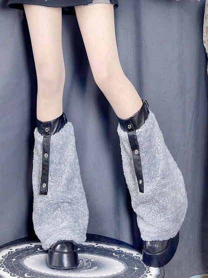 Cuffs Elastic Grey Warmers with Plush Leg