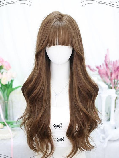 65-70CM Wig Brown/Grey/Black/Pink Long Air Bangs With Wavy