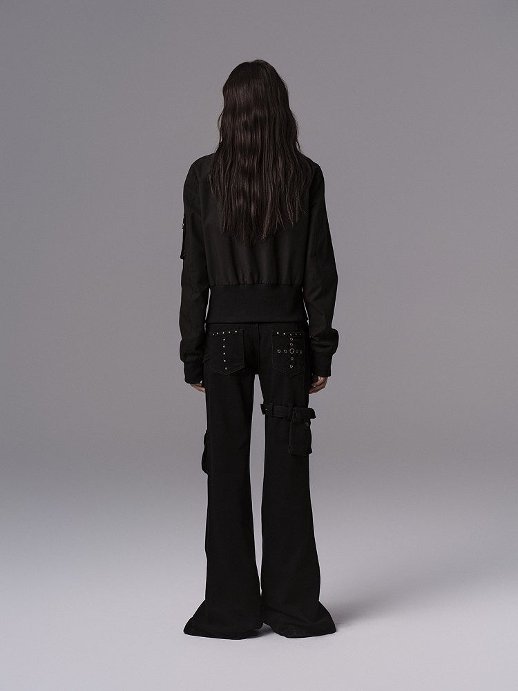 Pants - Vintage Silhouette Cargo Flare Pocket Detachable Black