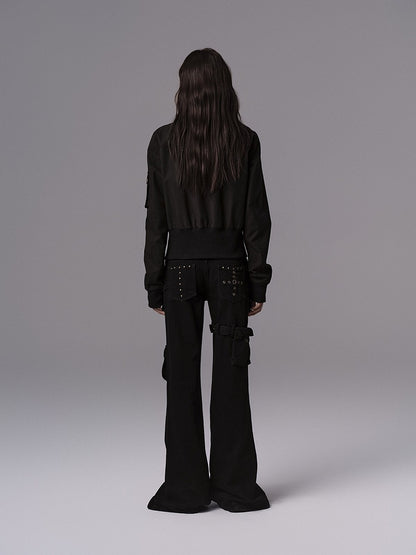 Pants - Vintage Silhouette Cargo Flare Pocket Detachable Black