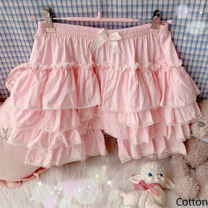 Fleece/Cotton Ruffled Lolita Bloomers Multi-Layered Pink