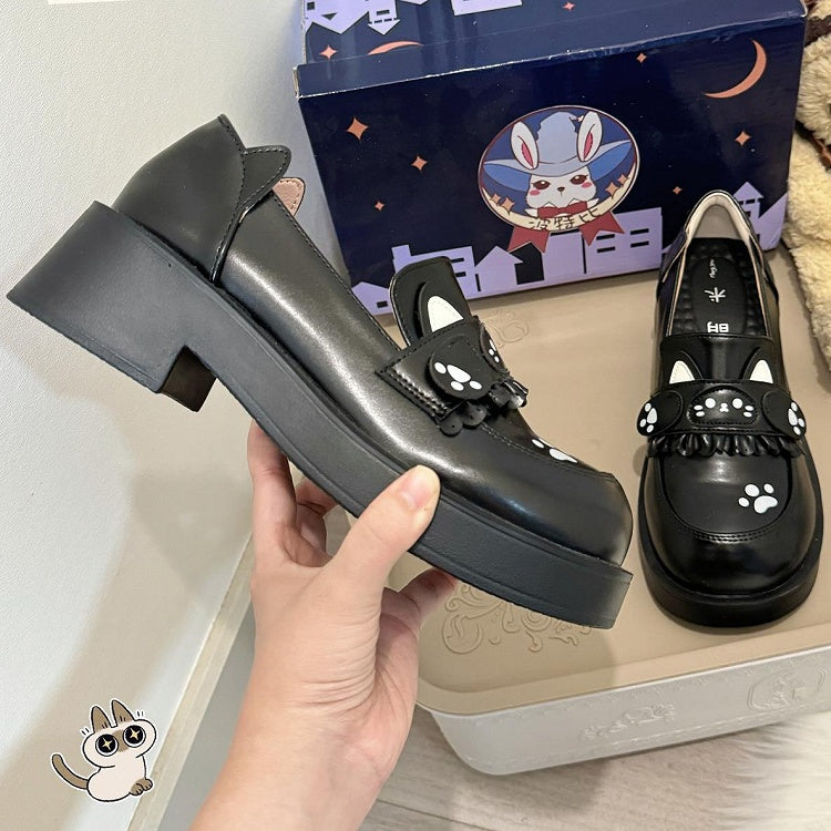 PU with Style Shoes Mid-heel Slip-On Black Preppy