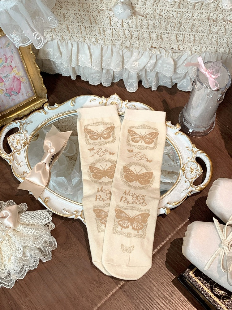 Color Pattern Socks + Cuff Butterfly 5 Detachable Bow Options Lace Calf