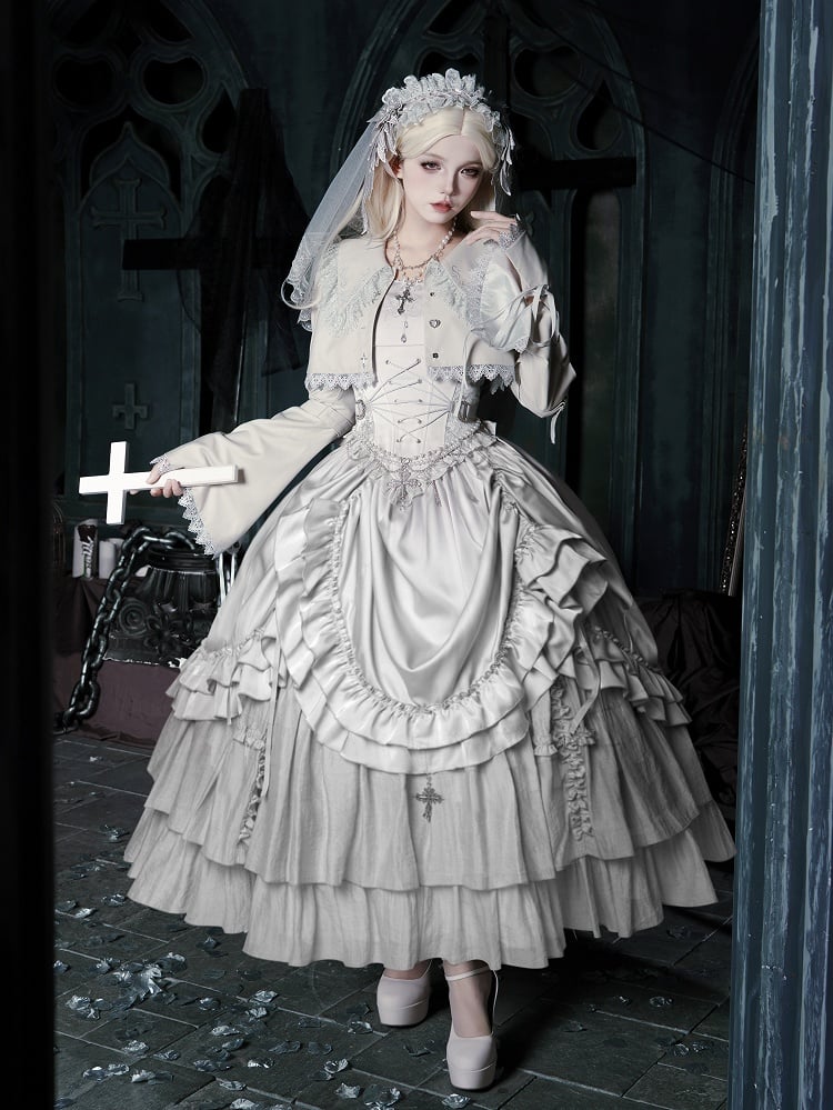 Boned with Design Gothic Silver Drawstring and Waist Cross Lolita Skirt Charm