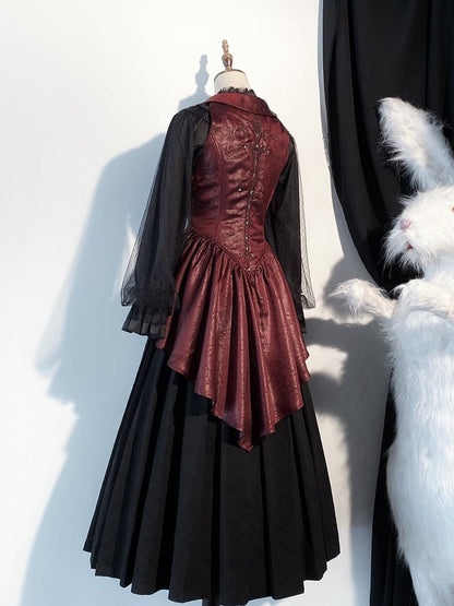 Skeleton Waistcoat Gothic Embroidery Red Lolita Sword with Tail