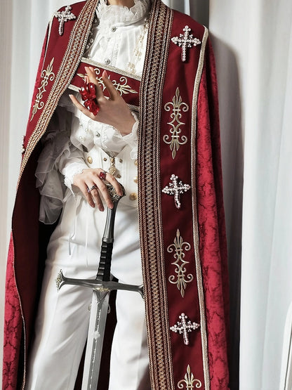 Cross Decorated Details Lolita Cloak and Wine Embroidery Red Nun