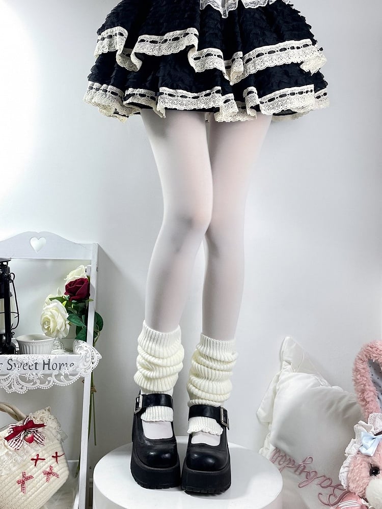 White (2 Style Ribbed Warmers Colors: Leg Slouchy Lolita