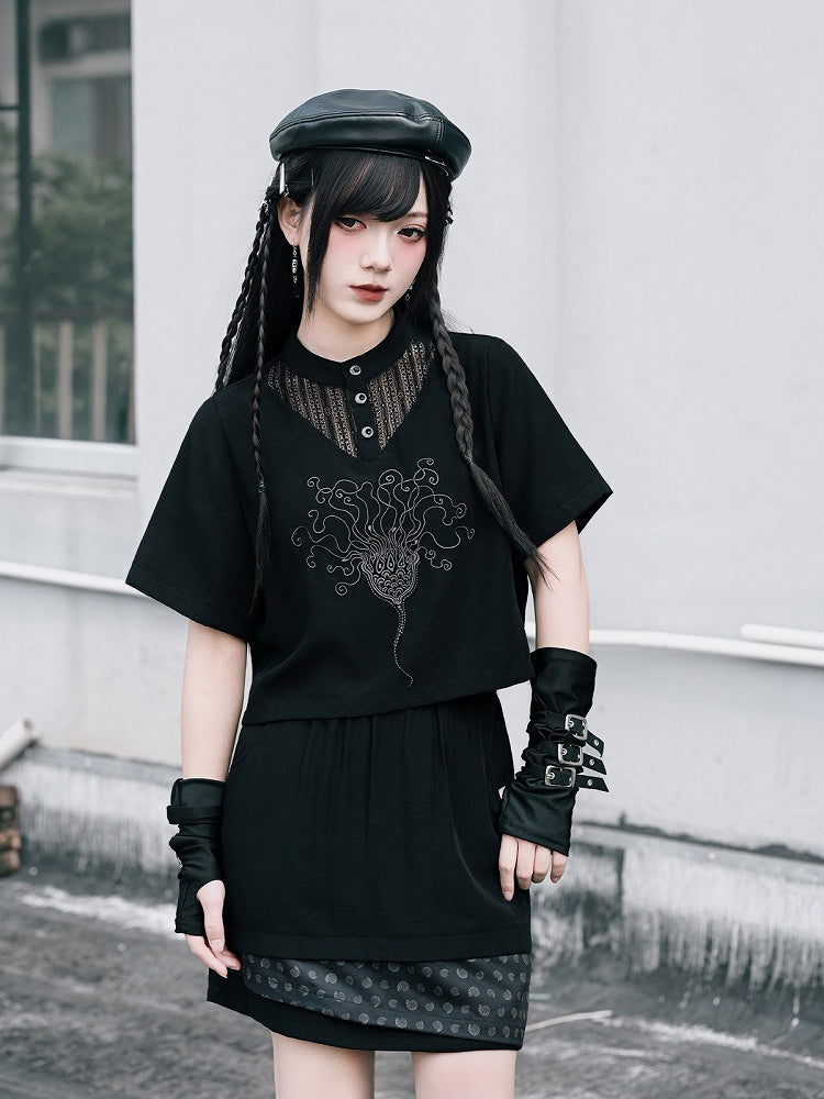 Gothic Asymmetric Layered Patch Skirt with Shell Motif - Quirky Hut