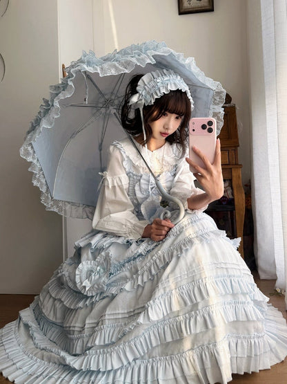 Ruffle Hairband Only / + with Bow Elegant Lolita Dress JSK Belt Multi-Layer Blue Detail