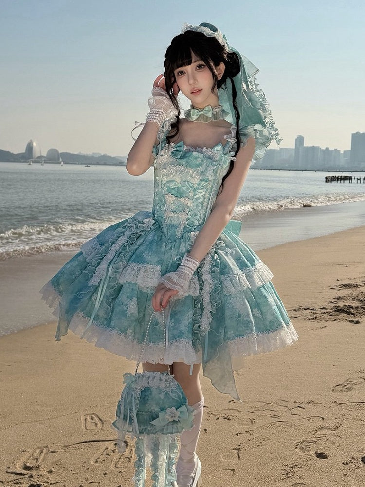 Pear and Accents Dress Jellyfish Button Lolita Print Princess Jumper Corset Frog Blossom with Skirt