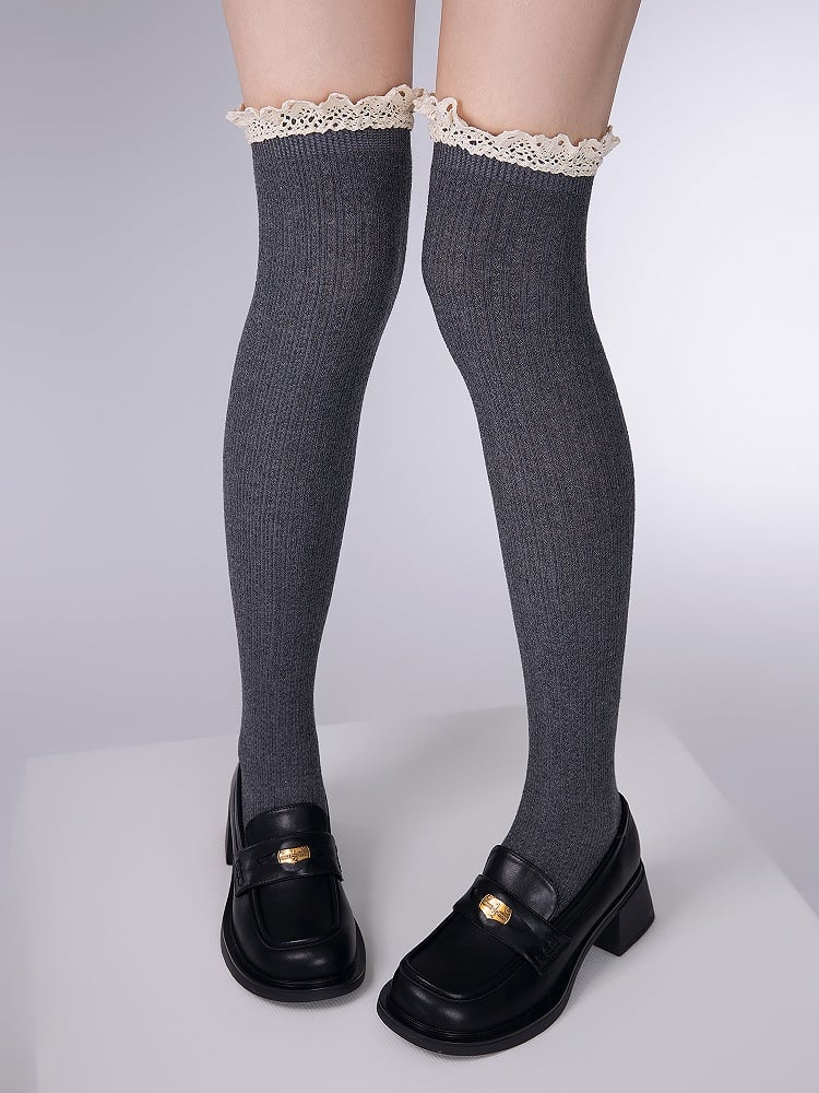 Knee Trim Stockings Black/Gray/White Slimming Over Lace