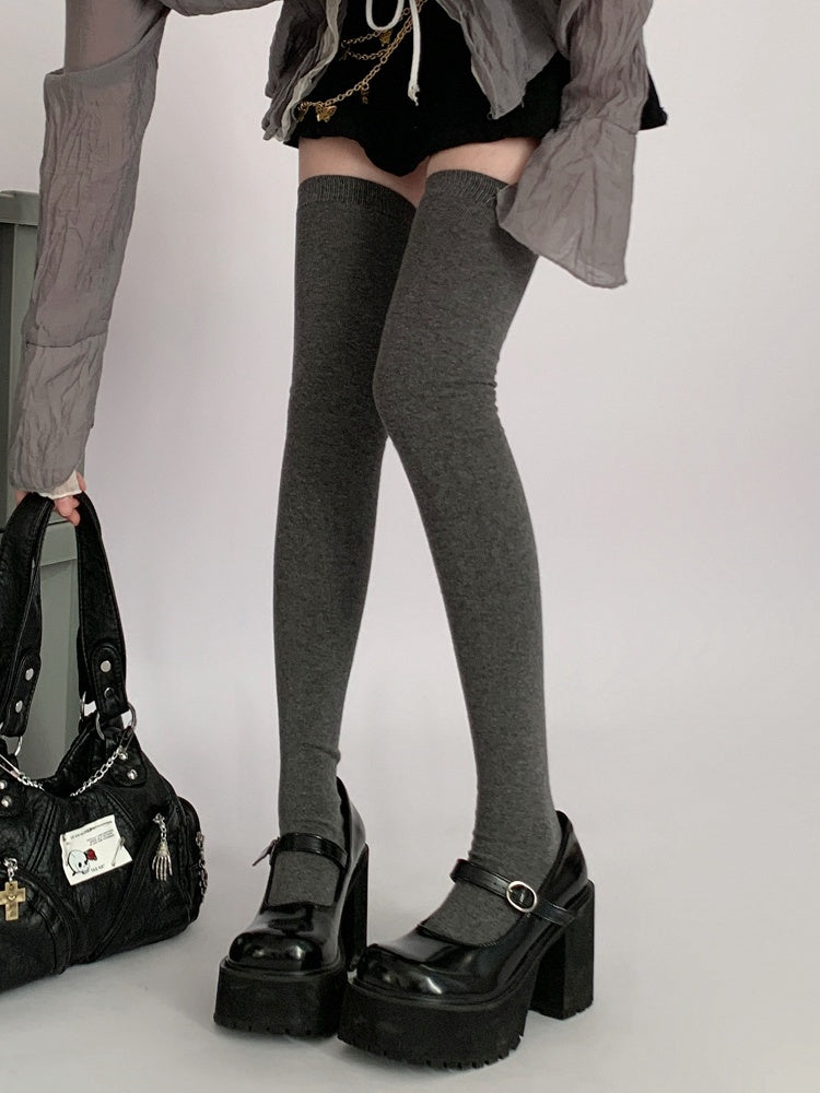 / Knee Gray Black Stockings JK Dark Over