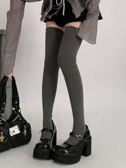 / Knee Gray Black Stockings JK Dark Over