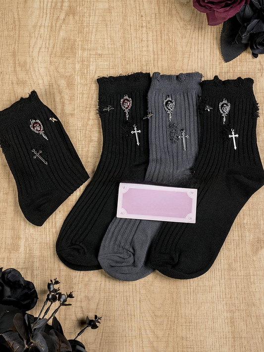 Skeleton with 3 Metal Colors Socks Gothic Ankle