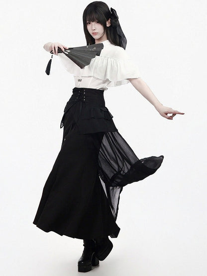 Black Mermaid Silhouette Chinese Style Skirt - PINK SAVIOR