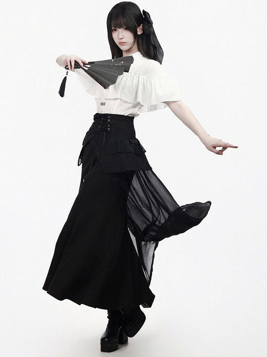 Black Mermaid Silhouette Chinese Style Skirt - PINK SAVIOR