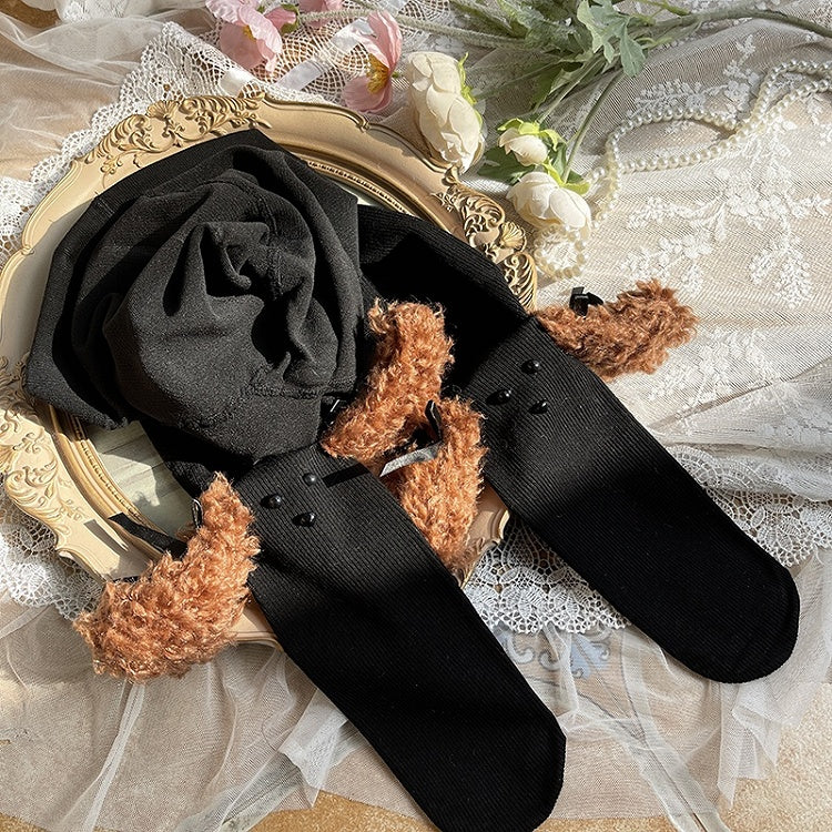 ブラック/ホワイトのスイートパピーイヤーリボンタイツ