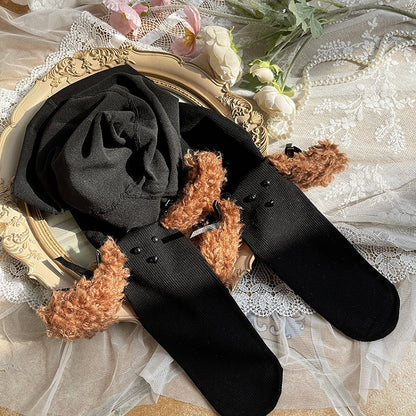 ブラック/ホワイトのスイートパピーイヤーリボンタイツ