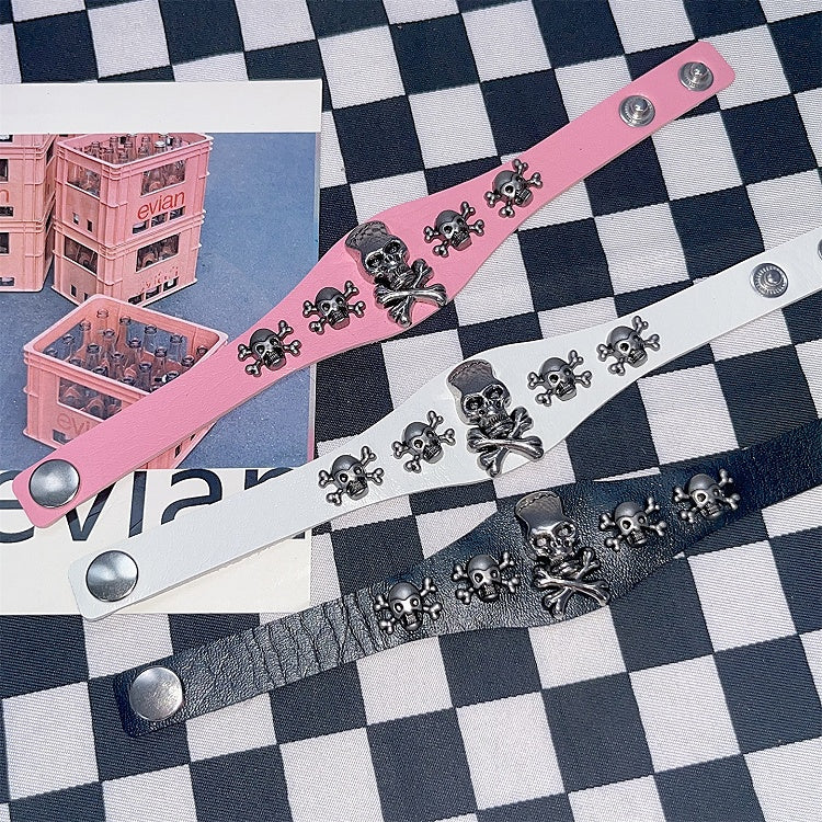 Schwarz/Weiß/Pink verziertes Y2K-Skelettarmband