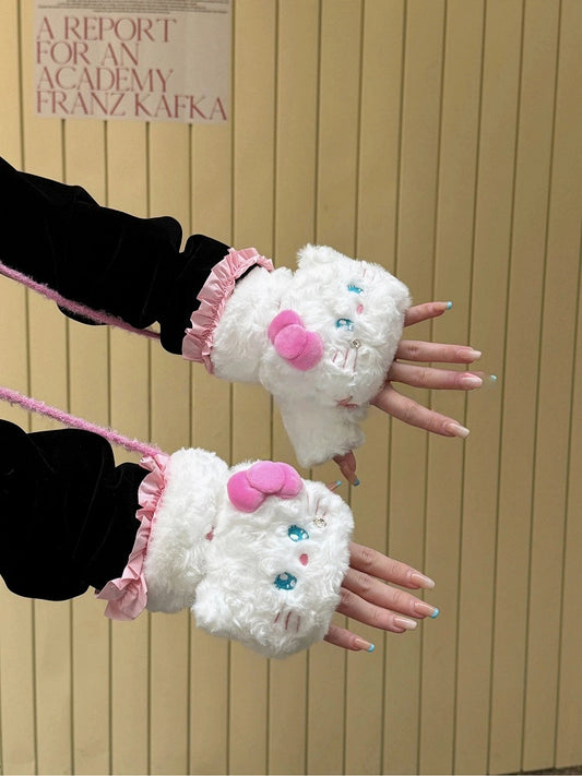 Kitty Plush Gloves Fingerless