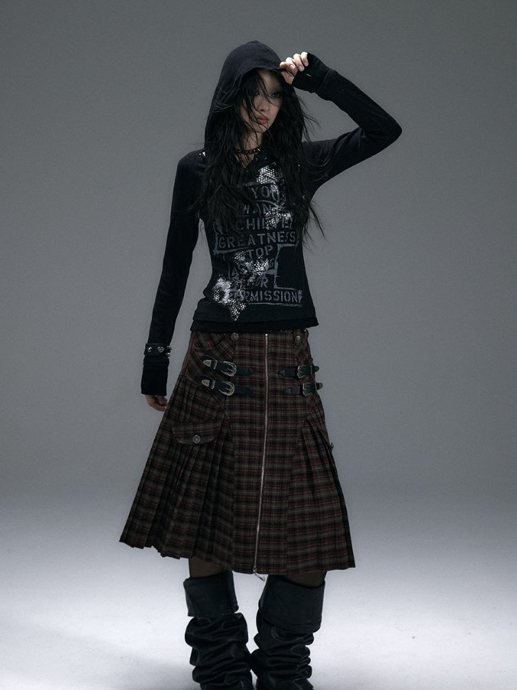 Schwarzes Fake-Zweiteiler-Top mit V-Ausschnitt und Buchstaben-Print