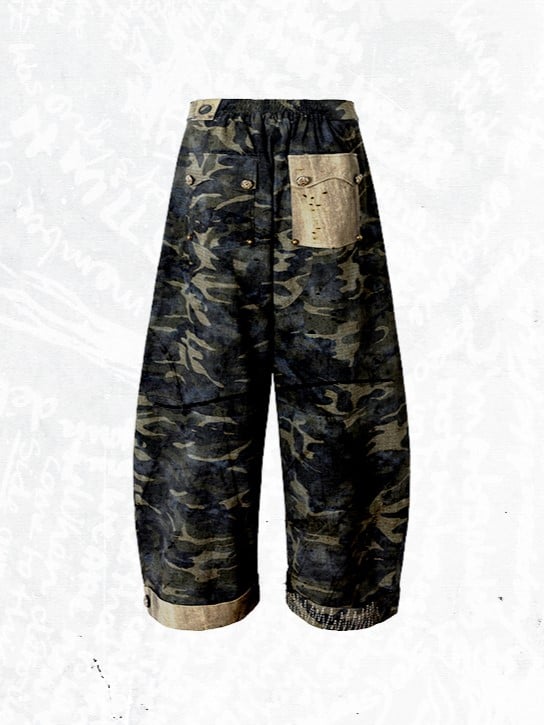 Pants Cargo Zigzag Punk Deconstructed with Camo Embroidery Vintage Design