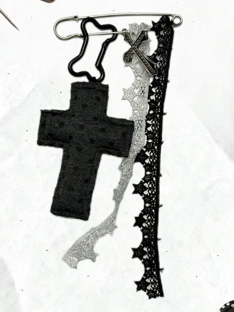 Detachable Polka Dot Cross Accessory with Star and Lace