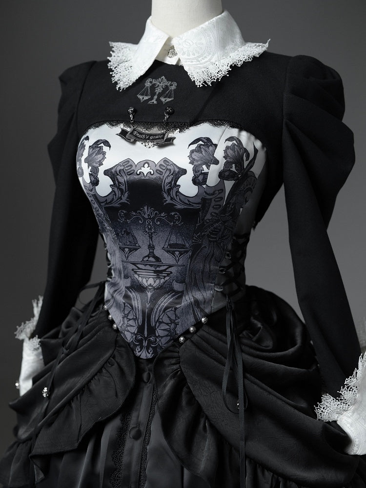 Print Top Gothic Reaper Lolita Grau Entbeint Schuppen Dunkel Grim Korsett und