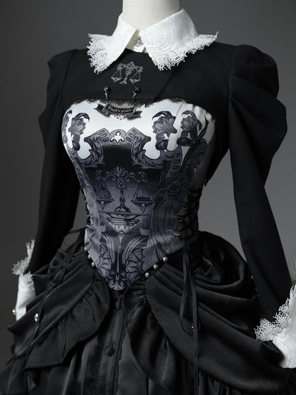 Print Top Gothic Reaper Lolita Grau Entbeint Schuppen Dunkel Grim Korsett und