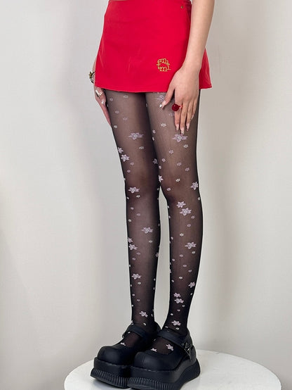 Tights Black/Pink/Purple Pattern Floral