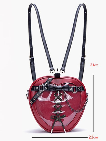 Charming Red Apple-Shaped 2-Way Ita Backpack With Black Belt And Bow Accents Small