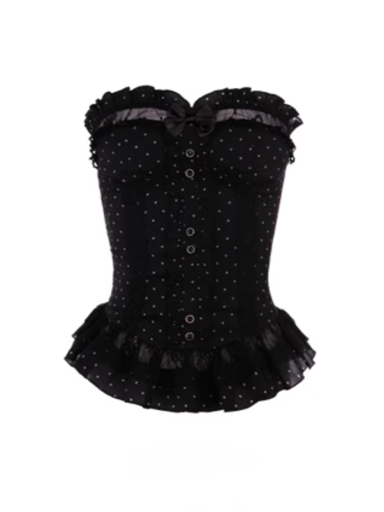 Korsett Stickerei Schleife Schwarz Spitze Bustier Mit Abnehmbaren Blumen Rüschen
