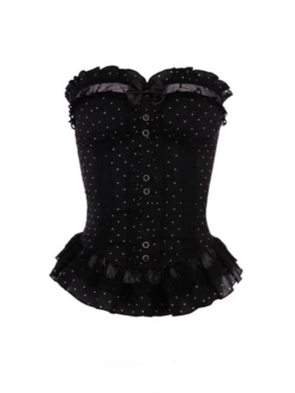Korsett Stickerei Schleife Schwarz Spitze Bustier Mit Abnehmbaren Blumen Rüschen