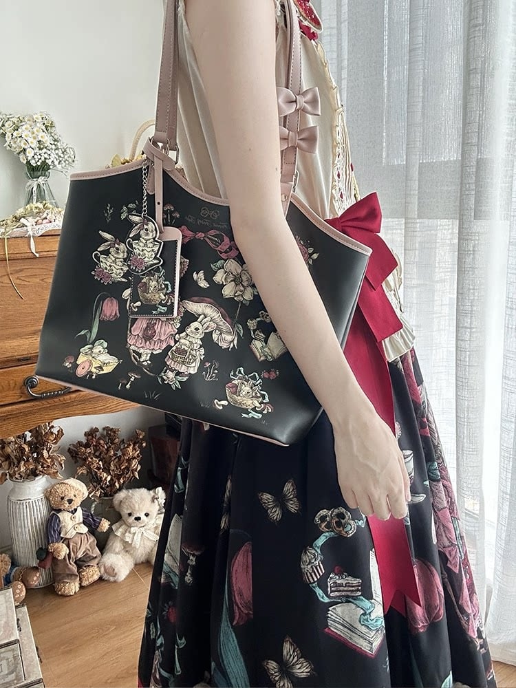 Tote Black with Fairy Tale Straps Vintage Lolita Bowknot Bag