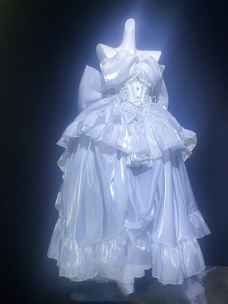 Balletcore Strapless Princess Puff Dress Sleeves Blue