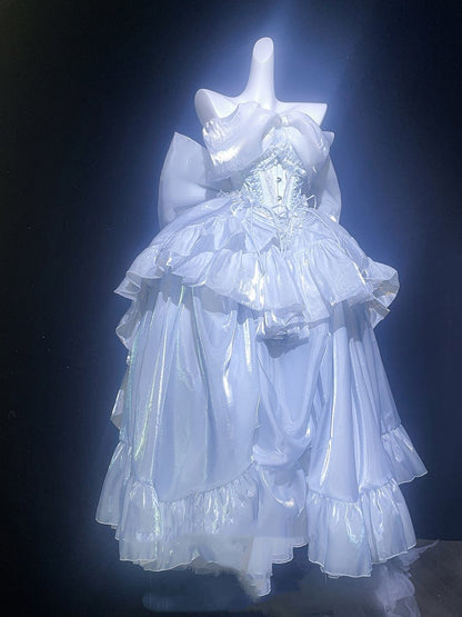 Balletcore Strapless Princess Puff Dress Sleeves Blue