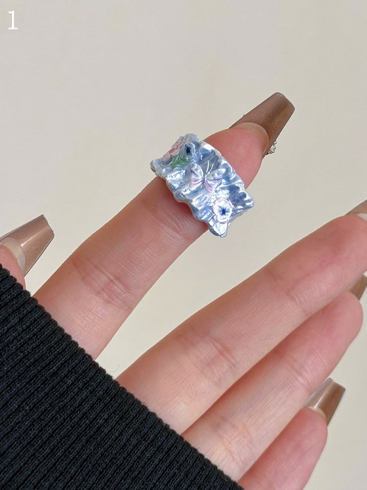 Schmetterling Design Ring Floral 8 Y2K Bittersüß Blau und Optionen