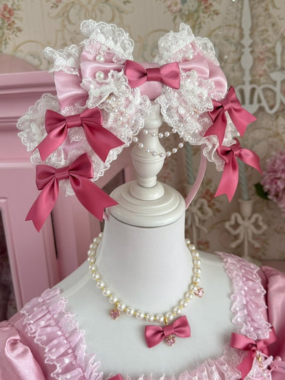 KC Beaded Trim Lace Pink/PinkRed Bowknot Charm