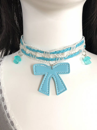 Blue Summer Woven Choker Bow Pendant - freetrader