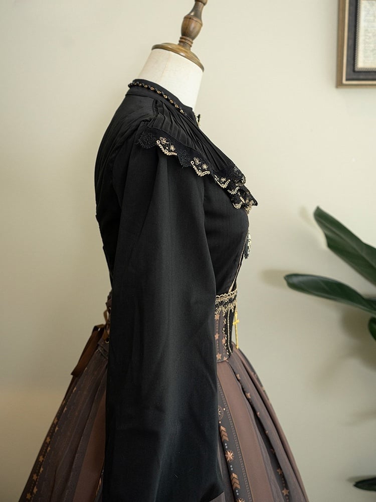 Back Gothic Lolita Blouse Collar with Lace-up Ruff Black