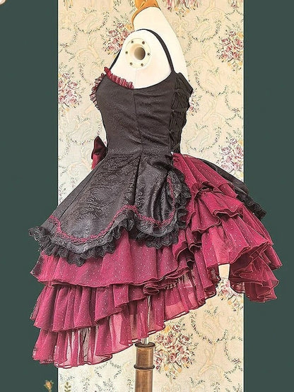Ruffle Bead Red with Dress Accents Layered Bow Classic and Black Elegant Lolita